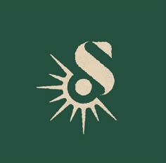 an image of the letter s in white on a dark green background with sun rays