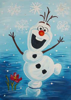 a painting of a snowman in the water