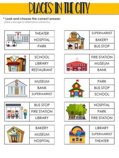 the places in the city worksheet for kids to learn and practice their language