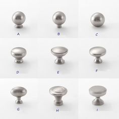 various types of knobs and handles on white background