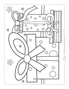 a coloring page with presents and bows