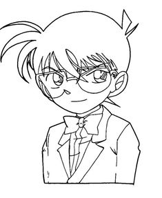 an anime character with glasses and a bow tie, in black and white coloring pages