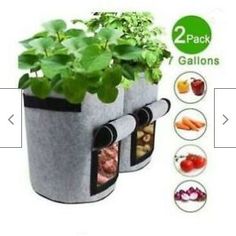 2-pack 7-Gallons Potato Grow Bags Aeration Fabric Pots w/Handles and Flap Potato Bags, Growing Strawberries In Containers, Straw Mulch, Planters Diy, Potato Bag, Vegetable Bag