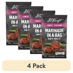 three bags of marinade in - a - bag meat fillets with the text sweet ina - marmalade in - a - bag