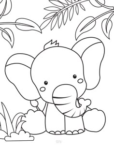 an elephant sitting under a tree with leaves