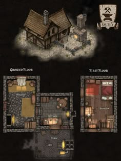 the floor plan for an old - fashioned house, with two rooms and one bathroom