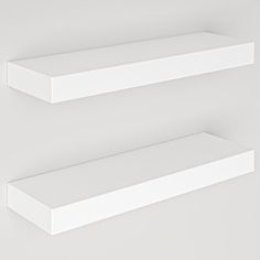 two white shelves are shown against a gray background