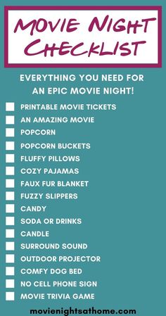 Movie nights are all about relaxing and having fun with your spousefamilyor friendsSome of our best memories are from simple nights at homeOf coursethere are a few essentials you'll need to have on handand we've put together our ultimate movie night checklist with all of them Outdoor Home Movie Theater, Movie Night Videos At Home, Movie Night Games Activities, Fun Family Movie Night Ideas, How To Make A Movie Theater At Home, Perfect Movie Night At Home, Girls Movie Night Ideas At Home, Diy Home Movie Night, Ultimate Movie Night