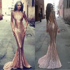 Rose Gold Prom Dresses, Long Sleeve Mermaid Prom Dress, Rose Gold Prom Dress, Backless Prom Dress, High Neck Prom Dress, Cheap Prom Dresses Long, Evening Dress Long, Gold Prom Dresses, Prom Dresses Long Mermaid