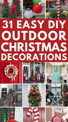 Front Porch Christmas Decor Colored Lights, Christmas Decor Ideas Outdoor Porch Columns, Exterior Xmas Decorations, Xmas Exterior Decor, Outdoor Light Fixture Christmas Decor, Large Outdoor Christmas Planter Ideas, Outdoor Christmas Decor On A Budget, Hanging Christmas Decorations Outdoor, Diy Christmas Decorations For Outside Front Doors