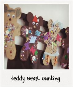 three teddy bears made out of paper and decorated with sequins