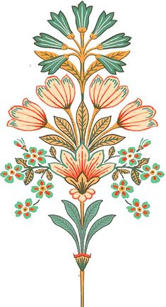 a drawing of flowers and leaves on a white background