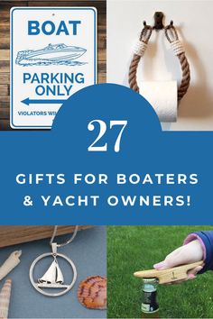 the words 27 gifts for boaters and yacht owners are in blue overlaids