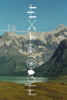 the mountains are covered in snow and have arrows pointing to different places on them,