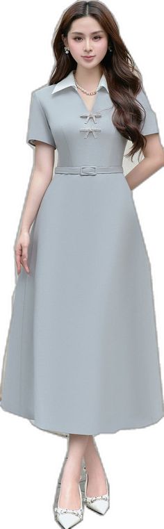 Spring Semi-formal Mid-length Midi Dress, Feminine Formal Midi Dress, Semi-formal A-line Spring Dress, Semi-formal Spring A-line Dress, Feminine Solid Color A-line Midi Dress, Feminine Midi Maxi Dress, Plain Spring Midi Dress, Plain Midi Length Spring Dresses, Plain Midi Length Dresses For Spring