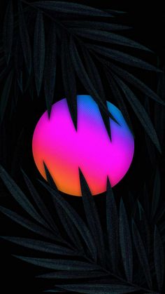 the word w is surrounded by leaves in pink and blue colors on a black background