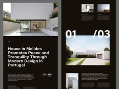 the front and back pages of a house in medidess, promote peace and tranquility through modern design in portugal