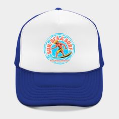 Show your love of surfing with this fun and colorful surfer graphic. -- Choose from our vast selection of Trucker hats to match with your favorite design to make the perfect custom graphic Hat. Customize your color! For men and women. Summer Graphic Print Baseball Cap, Summer Graphic Print Trucker Hat, Summer Trucker Hat With Graphic Print, Summer Baseball Cap With Graphic Print And Curved Brim, Summer Cap With Graphic Print, Summer Graphic Print Cap, Curved Bill Hat For Summer Sports Events, Summer Snapback Hat For Sports With Curved Bill, Retro Beach Trucker Hat, One Size Fits Most