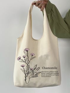 Beis Preppy Collar  Tela Floral,Letras,Plantas Bolsa de compras Embellished Sac Tote Bag, Sac Diy, Flower Letter, Funny Tote Bags, Bag Mockup, Flower Letters, Diy Tote Bag, Eco Bag