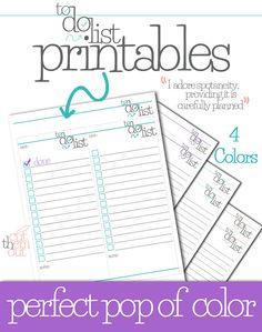 the perfect pop of color to do list printables with text overlaying it