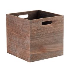 a wooden storage box with handles on the sides and an opening at the top that has a hole in it