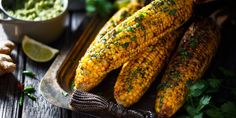 grilled corn on the cob with cilantro, lime and parsley