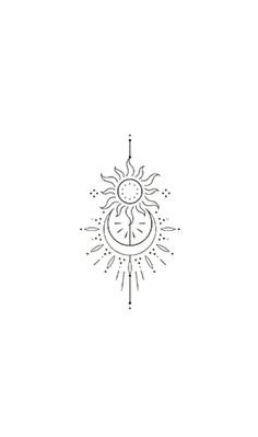 a black and white drawing of a sun with the moon above it, on a white background