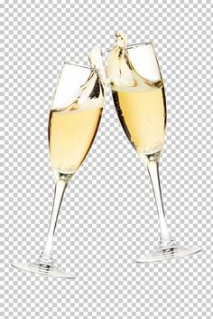 two champagne glasses filled with white wine on top of each other png clipart