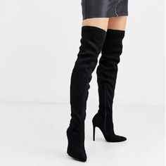 This Stiletto Thigh-High Wide Fit Sexy Suede Bootie Comes With A Zip Closure That Every Woman Should Have In Her Closet. Edgy High Heel Knee-high Boots, Edgy Knee-high Boots With High Heel, Fitted Pointed Toe Heeled Boots For Night Out, Fitted Heeled Boots With Pointed Toe For Night Out, Edgy Fitted Knee-high Boots, Fitted Edgy Knee-high Boots, Fitted Thigh High Heeled Boots, Fitted High Heel Boots For Club, Edgy Fitted Knee-high Boots For Club