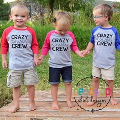 This adorable cousin shirt is perfect for your little one. Use it to celebrate the day or wear on any day! It also makes a great gift! It is made using high quality heat transfer vinyl and comes on a gray/smoke, gray/royal blue, gray/pink, or gray/red, gray/burgundy or gray/purple shirt. Crazy Cousin Crew, Cousins Shirts, Crazy Cousins, Trendy Family, Family Reunion Shirts, Reunion Shirts, Cousin Crew, Friends Tee, Twin Boys