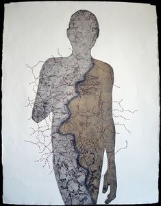 a drawing of a man with lines on his body