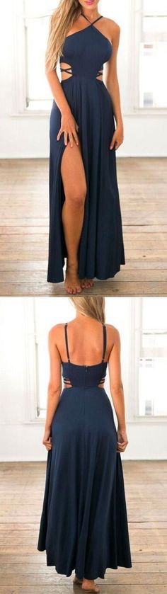 2017 Custom Made Navy Blue Prom Dress,Spaghetti Straps Evening Dress,Side Slit Party Dress Navy Blue Prom Dress, Navy Blue Prom, Custom Made Prom Dress, Robes Glamour, Navy Blue Prom Dresses, Halter Wedding Dress, Blue Prom Dress, Dress Spaghetti Straps, Prom Dresses 2018