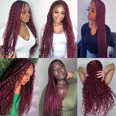 Detail Burgundy Braids, Burgundy Deep Wave, Burgundy Box Braids, Human Hair For Braiding, Deep Wave Human Hair, Overnight Hairstyles, Deep Wave Hair, Wave Texture, Bohemian Braids