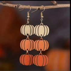 Pumpkin Dangle Earrings - Cream White Orange - Women’s Fall Pumpkin Halloween Earrings Thanksgiving Earrings Hook Wood Doublesided Thanksgiving Earrings, Halloween Earrings, Pumpkin Halloween, Orange Cream, Fall Pumpkins, Cream White, Halloween Pumpkins, Orange Color, Dangle Earrings