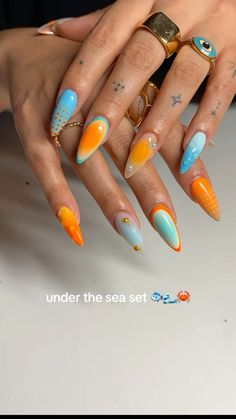 🌞🐠    #nails #nailinspo #trendynails Mykonos Nails, Crazy Summer Nails, Sassy Nails, Colorful Nails, Summery Nails, Nails Only, Short Acrylic Nails Designs