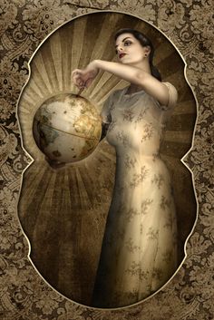 a painting of a woman holding a globe