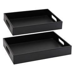 two black trays sitting next to each other