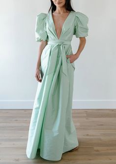 Bungalow Dress in Mint Green | Over The Moon Mint Dress Bridesmaid, Green Mint Dress, By Watters, Mozambique, Puff Sleeves, Wedding Guest Dress, Dress Collection, Pleated Skirt, Mint Green