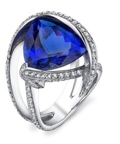 Exquisite Tanzanite Ring - Mark Schneider Design, Platinum ring featuring a 9.43ct trillion tanzanite accented with 1.00ctw of white diamonds. Award Winning Jewelry, Art Deco Diamond Rings, Cz Rings Engagement, Gold Diamond Jewelry, Platinum Ring, Love Ring