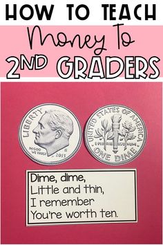 two dimes with the words, how to teach money to 2nd grader and 3rd grade