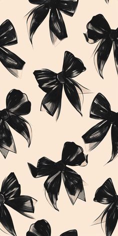 black and white bows on a cream background for fabric or wallpaper, hand drawn illustration