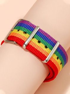 Multicolorido  Collar  Poliéster   Embellished Guys Ear Piercings, Pride Stuff, Rainbow Accessories, Pattern Bracelet, String Bracelets, Pride Outfit, Rainbow Print, String Bracelet, Watches Women Fashion