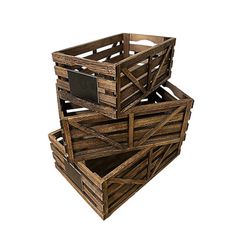 three wooden crates stacked on top of each other