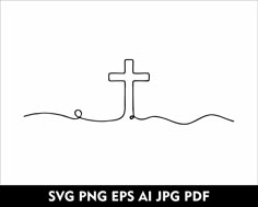 a black and white drawing of a cross in the water with an inscription saying, svg