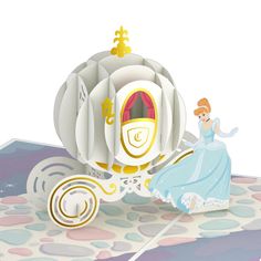 a paper cut out of a fairy tale carriage with a princess on it's back