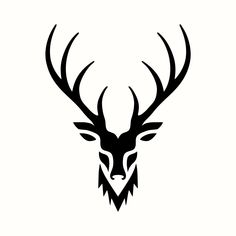 a deer's head with antlers is shown in black on a white background