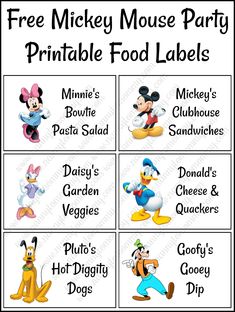 free mickey mouse party printable food labels for the kids to use on their menus