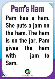 a card with the words pam's ham written in purple and green on it