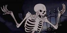 a cartoon skeleton holding a knife in its hand