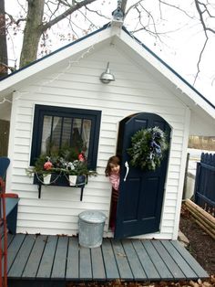 White Playhouse, Shed Playhouse, Kids Outdoor Play, Cubby Houses